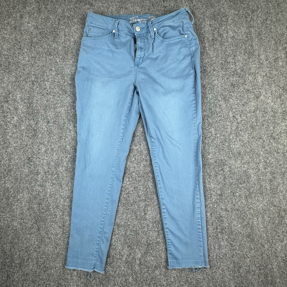 Seven7 Mid Rise Ankle Skinny Jeans Women's Size 12 Peacock Blue Stretch MY1807CO